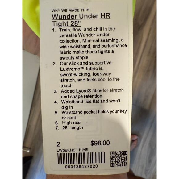 Lululemon Wunder Under High‑Rise Tight 28” Size 2 Yellow NWT - Picture 4 of 8